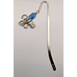 VTG Brighton Silver Bookmark Ornate Blue Crystal Charm Late 2000s open book